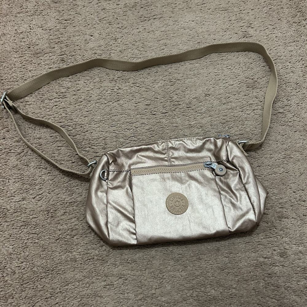 KIPLING WES Metallic Gold Nylon Crossbody Adjustable Strap Purse *No Keychain